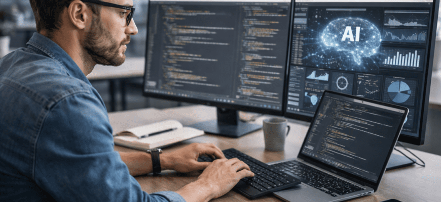 программист за работой в офисе