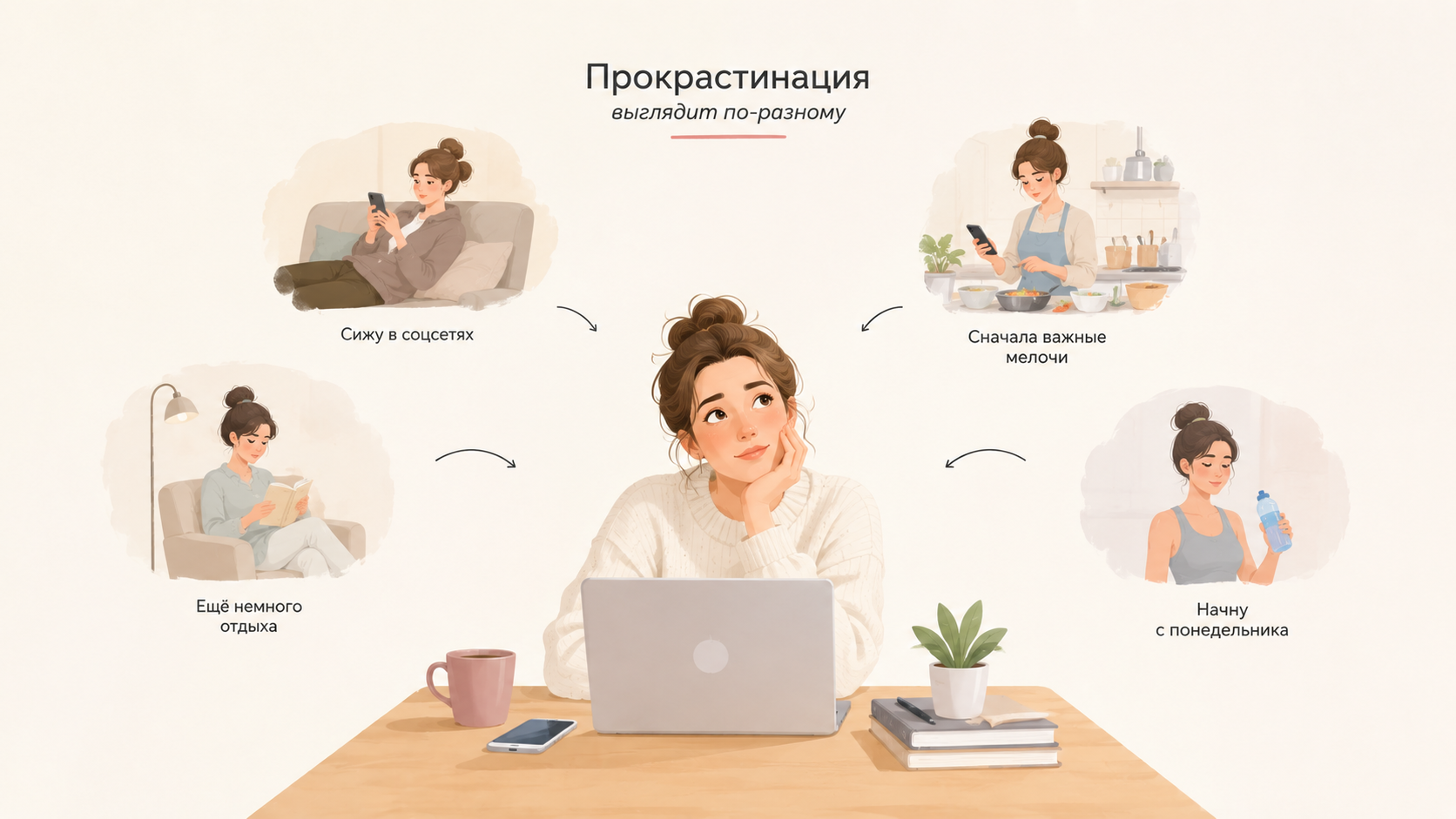 Прокрастинация проявляется по-разному